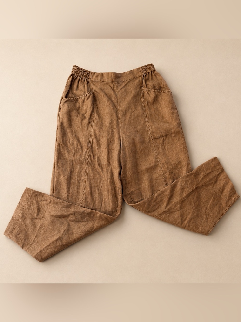 Lunya Washable Linen Pants Size Large Brown Relaxed Pull On Lounge Resort